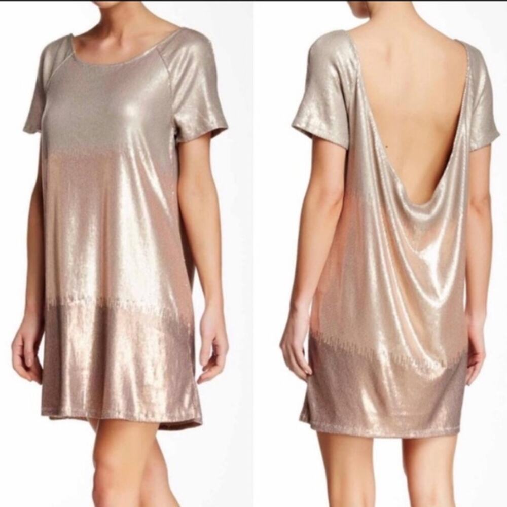 Free People Sequin Drape Mini Dress Gold Bronze